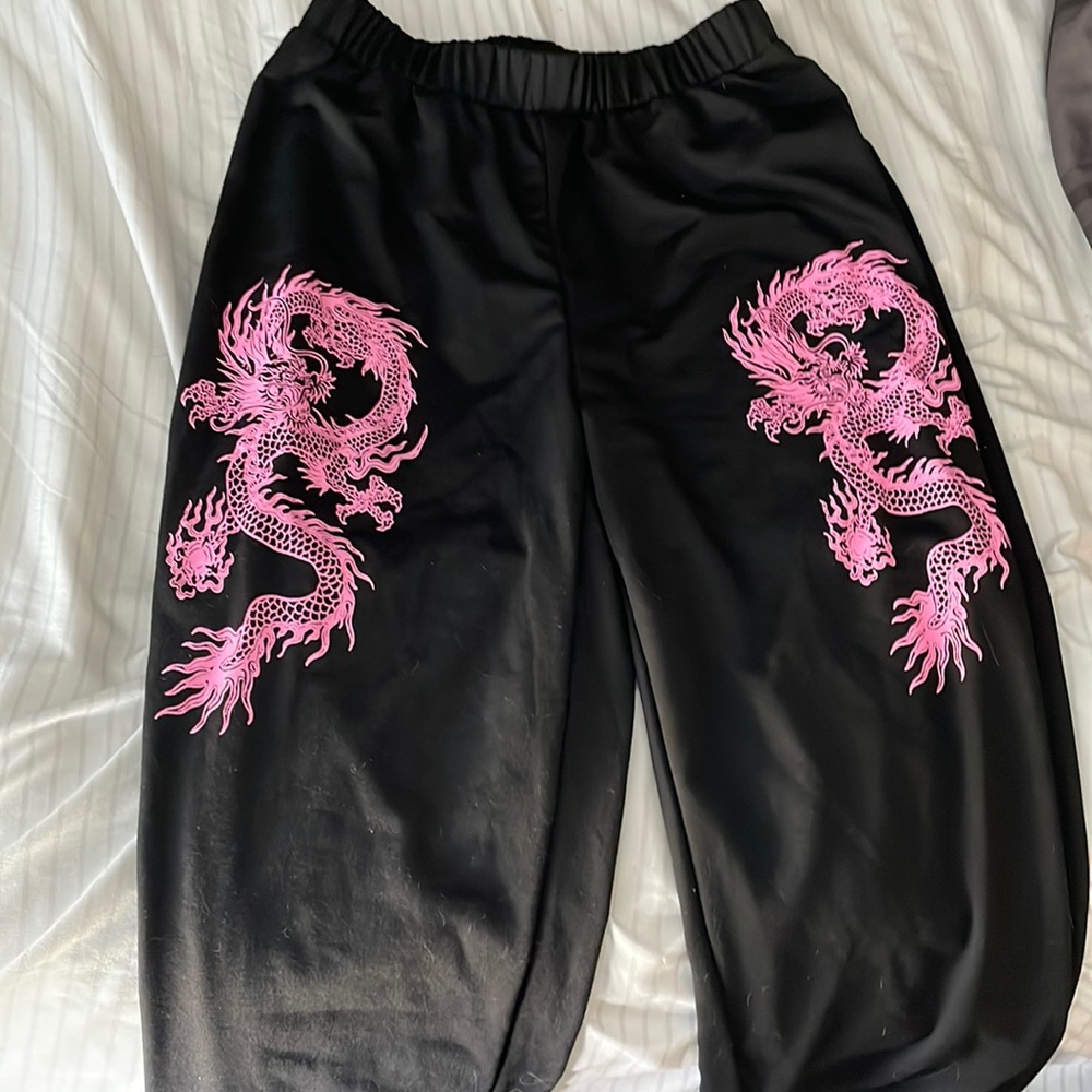 PINK AND BLACK DRAGON SWEATPANTS